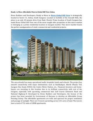 Ready to Move Affordable Flats in Global Hill View Sohna