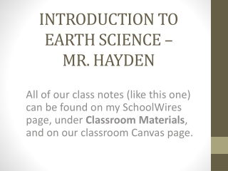 Introduction to Earth Science – Mr. Hayden