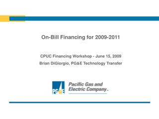 On-Bill Financing for 2009-2011