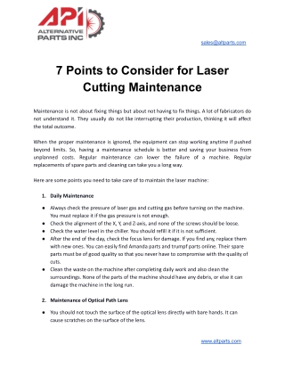 7 Points to Consider for Laser Cutting Maintenance