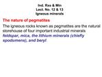 Ind. Rxs Min Lect. No. 12 13 Igneous minerals