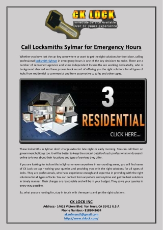 Call Locksmiths Sylmar for Emergency Hours