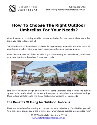How To Choose The Right Outdoor Umbrellas For Your Needs