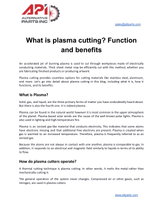 What is plasma cutting Function and benefits