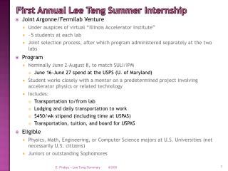 First Annual Lee Teng Summer Internship