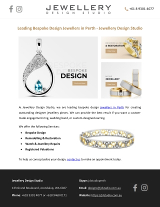 Leading Bespoke Design Jewellers in Perth - Jewellery Design Studio