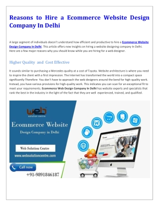 Ecommerce Website Design Company In Delhi