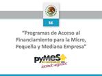 Programas de Acceso al Financiamiento para la Micro, Peque a y Mediana Empresa
