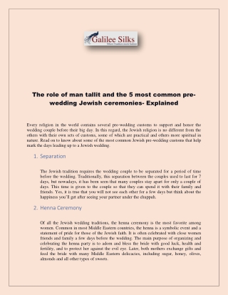 The role of man tallit and the 5 most common pre-wedding Jewish ceremonies