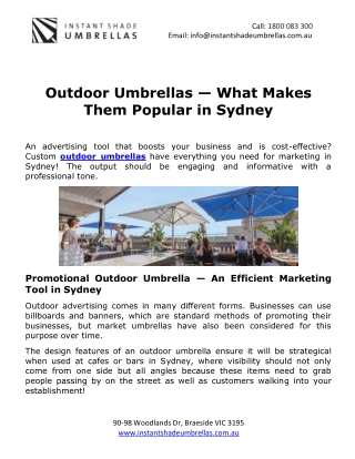 Outdoor Umbrellas — What Makes Them Popular in Sydney