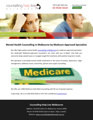 Mental Health Counselling in Melbourne by Medicare-Approved Specialists