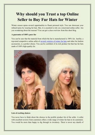 Why should you trust a top online seller to buy fur hats for winter