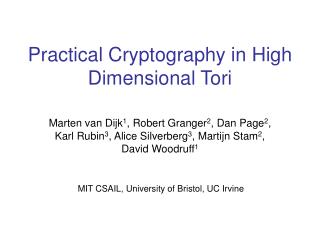 Practical Cryptography in High Dimensional Tori