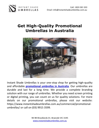 Get High-Quality Promotional Umbrellas in Australia
