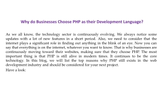 Why do businesses choose PHP as their development language?