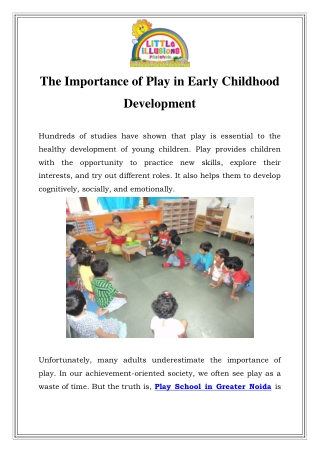 Play School in Greater Noida Call- 9870270337