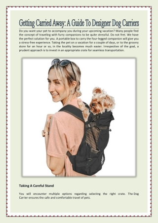 Getting Carried Away A Guide To Designer Dog Carriers