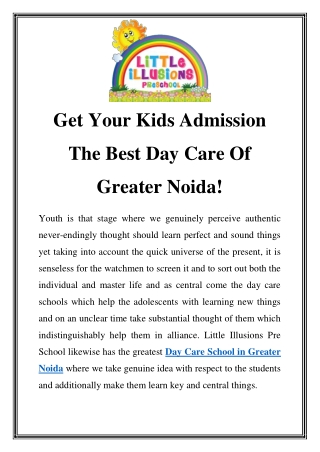 Day Care School in Greater Noida Call-9870270337