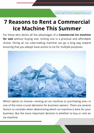 7 Reasons to Rent a Commercial Ice Machine This Summer