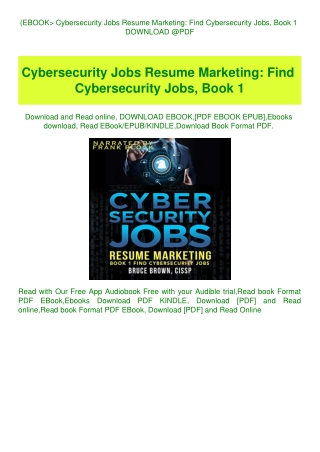 (EBOOK Cybersecurity Jobs Resume Marketing Find Cybersecurity Jobs  Book 1 DOWNLOAD @PDF