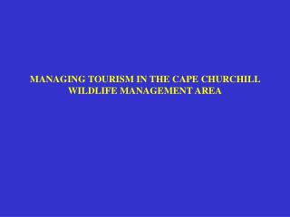 MANAGING TOURISM IN THE CAPE CHURCHILL WILDLIFE MANAGEMENT AREA