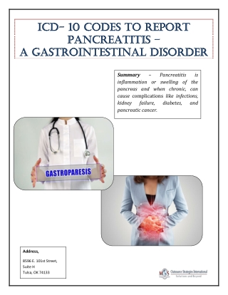ICD- 10 Codes to Report Pancreatitis – A Gastrointestinal Disorder ed