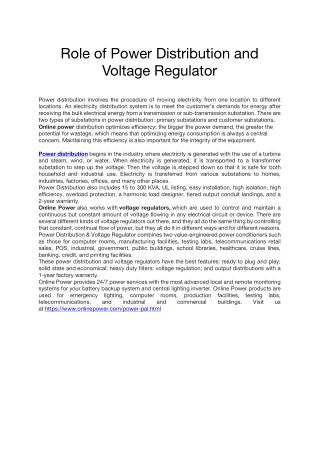 Role of Power Distribution and Voltage Regulator
