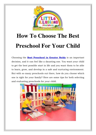 Best Preschool in Greater Noida Call-9870270337