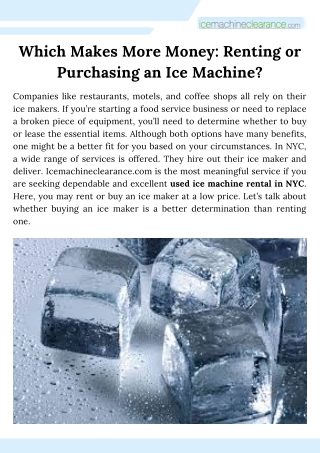 Which Makes More Money Renting or Purchasing an Ice Machine