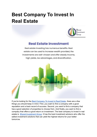 Best Company To Invest In Real Estate |Bharat Investment Group