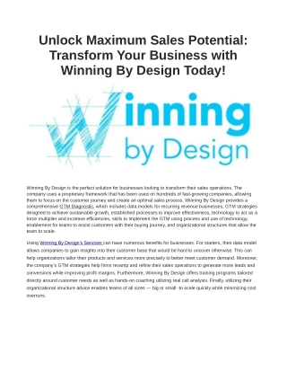 Unlock Maximum Sales Potential Transform Your Business with Winning By Design Today