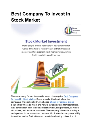 Best Company To Invest In Stock Market |Bharat Investment Group