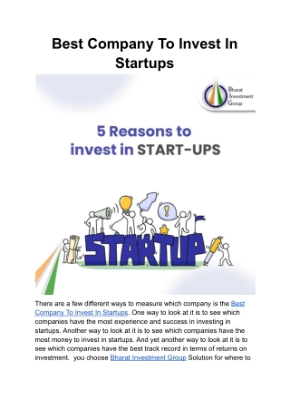 Best Company To Invest In Startups |Bharat Investment Group