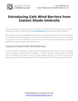 Introducing Cafe Wind Barriers from Instant Shade Umbrella