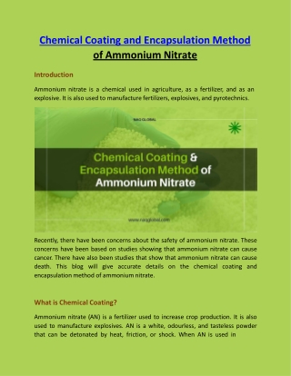 Chemical Coating and Encapsulation Method of Ammonium Nitrate