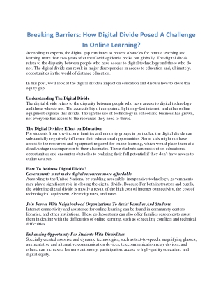Breaking Barriers: How Digital Divide Posed A Challenge In Online Learning?