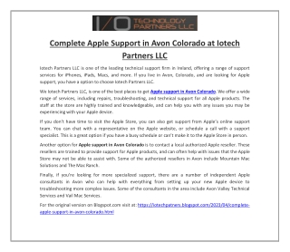 Complete Apple Support in Avon Colorado at Iotech Partners LLC