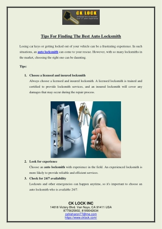 Tips For Finding The Best Auto Locksmith