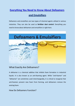 Everything You Need to Know About Defoamers and Emulsifiers