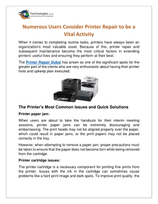 Numerous Users Consider Printer Repair to be a Vital Activity