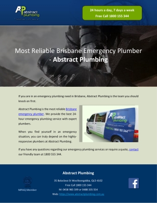 Most Reliable Brisbane Emergency Plumber - Abstract Plumbing
