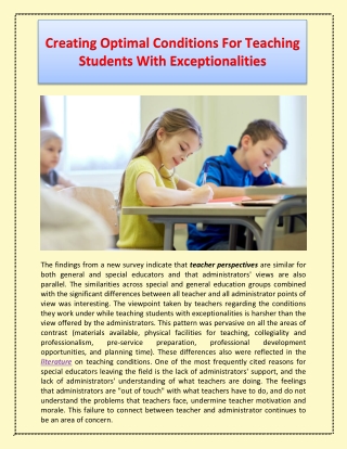 Creating Optimal Conditions For Teaching Students With Exceptionalities