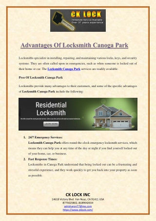 Advantages Of Locksmith Canoga Park