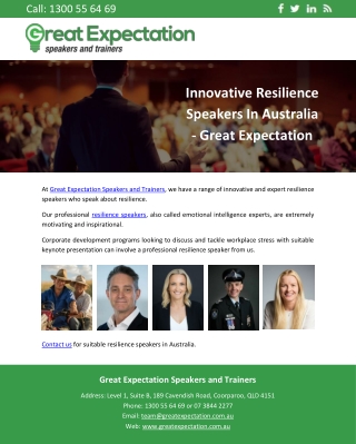 Innovative Resilience Speakers In Australia - Great Expectation