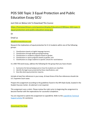 POS 500 Topic 3 Equal Protection and Public Education Essay GCU
