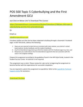 POS 500 Topic 5 Cyberbullying and the First Amendment GCU