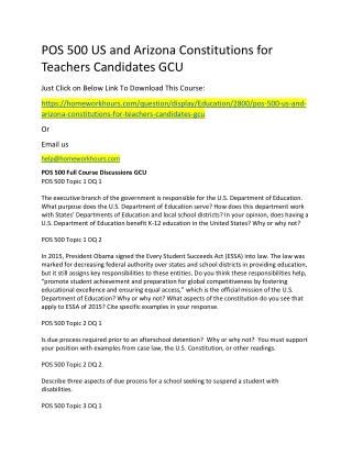 POS 500 US and Arizona Constitutions for Teachers Candidates GCU