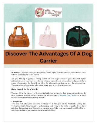 Discover The Advantages Of A Dog Carrier