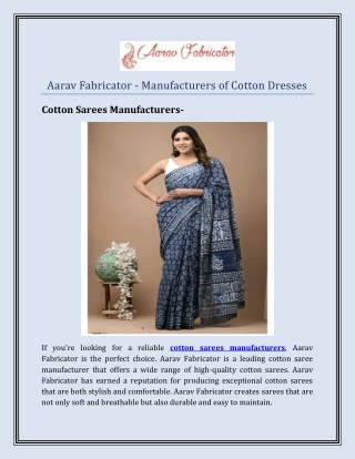 Aarav Fabricator - Manufacturer OF Cotton Dresses