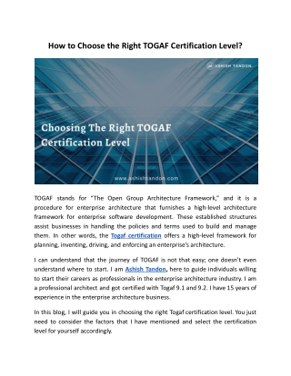 How to choose the Right TOGAF Certification Level?